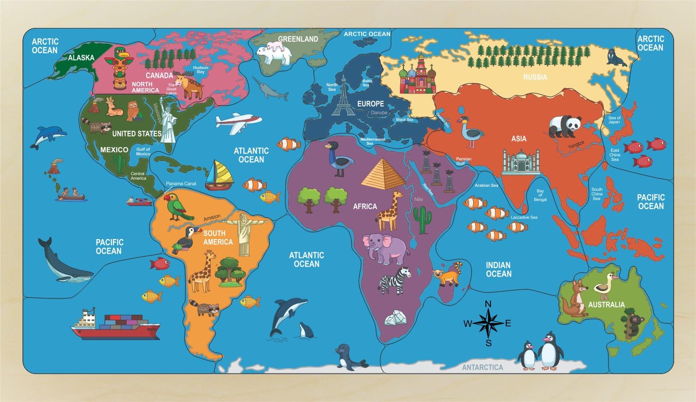 continents of the world map with countries
